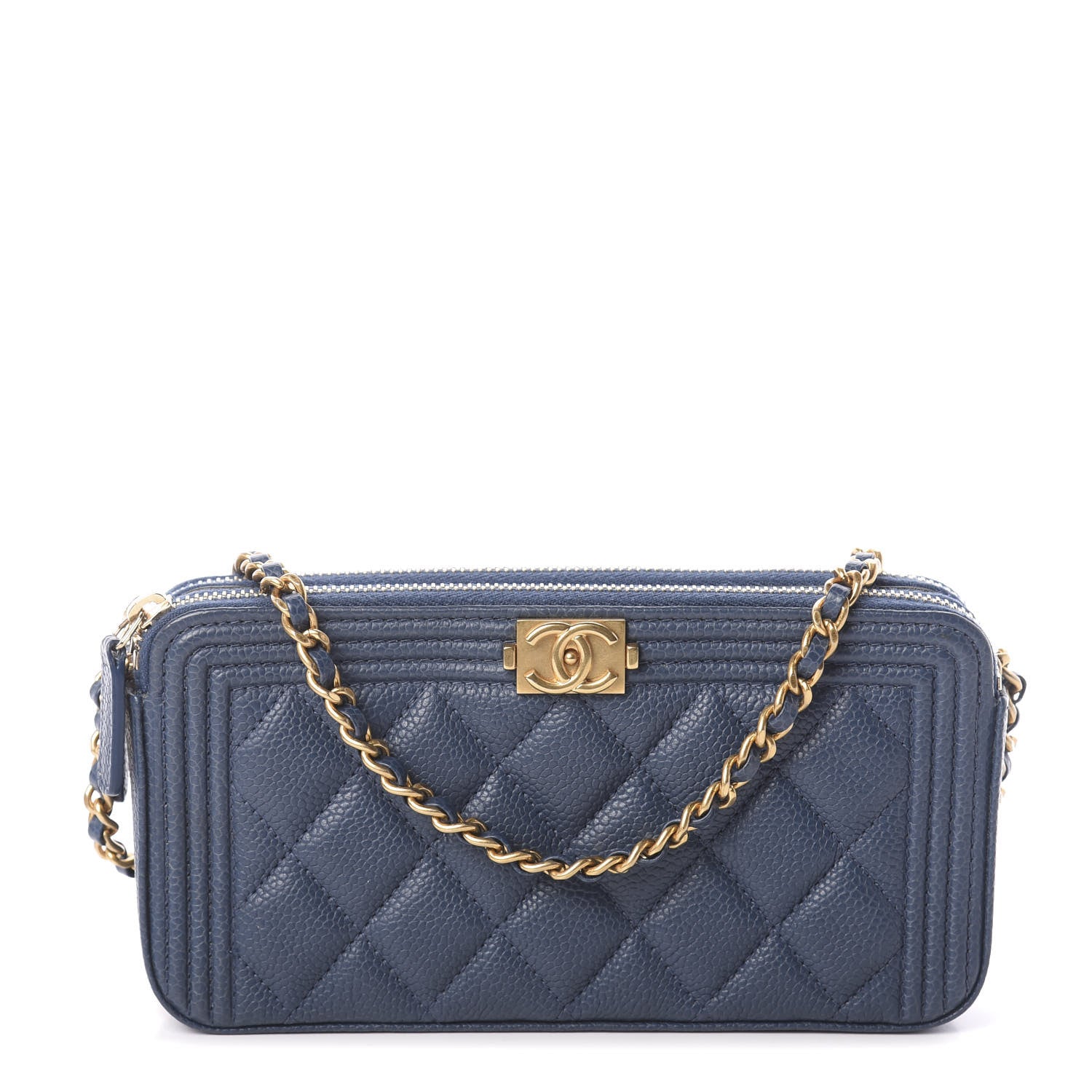 Chanel Caviar Quilted Small Boy Clutch With Chain Blue 1 of 12