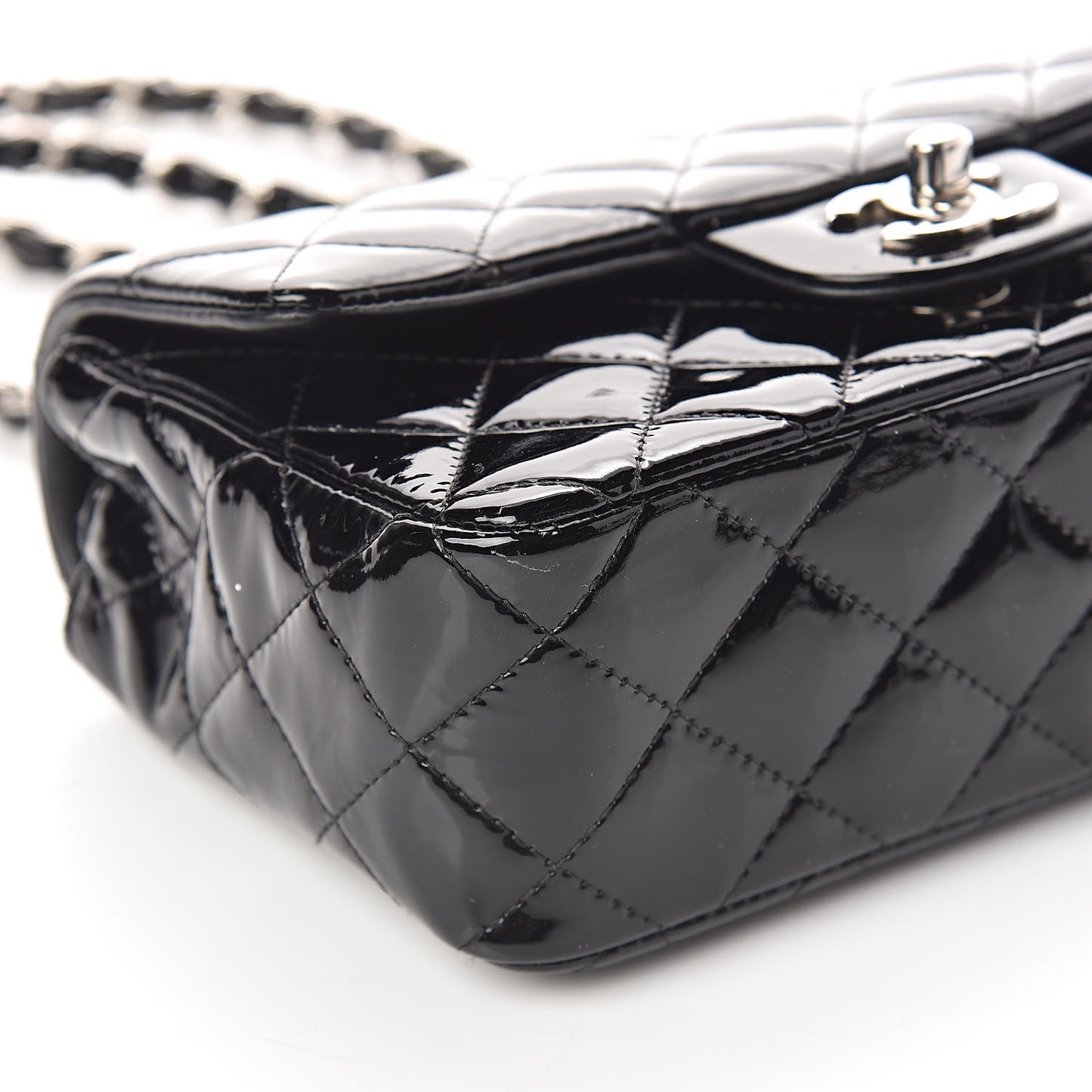 Patent Calfskin Quilted Mini Rectangular Flap Black