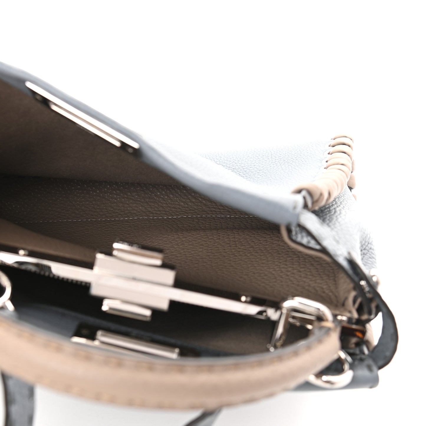 Cuoio Romano Selleria Vitello Dolce Lace Up Medium Peekaboo Iconic Satchel Nube Corda Tortora