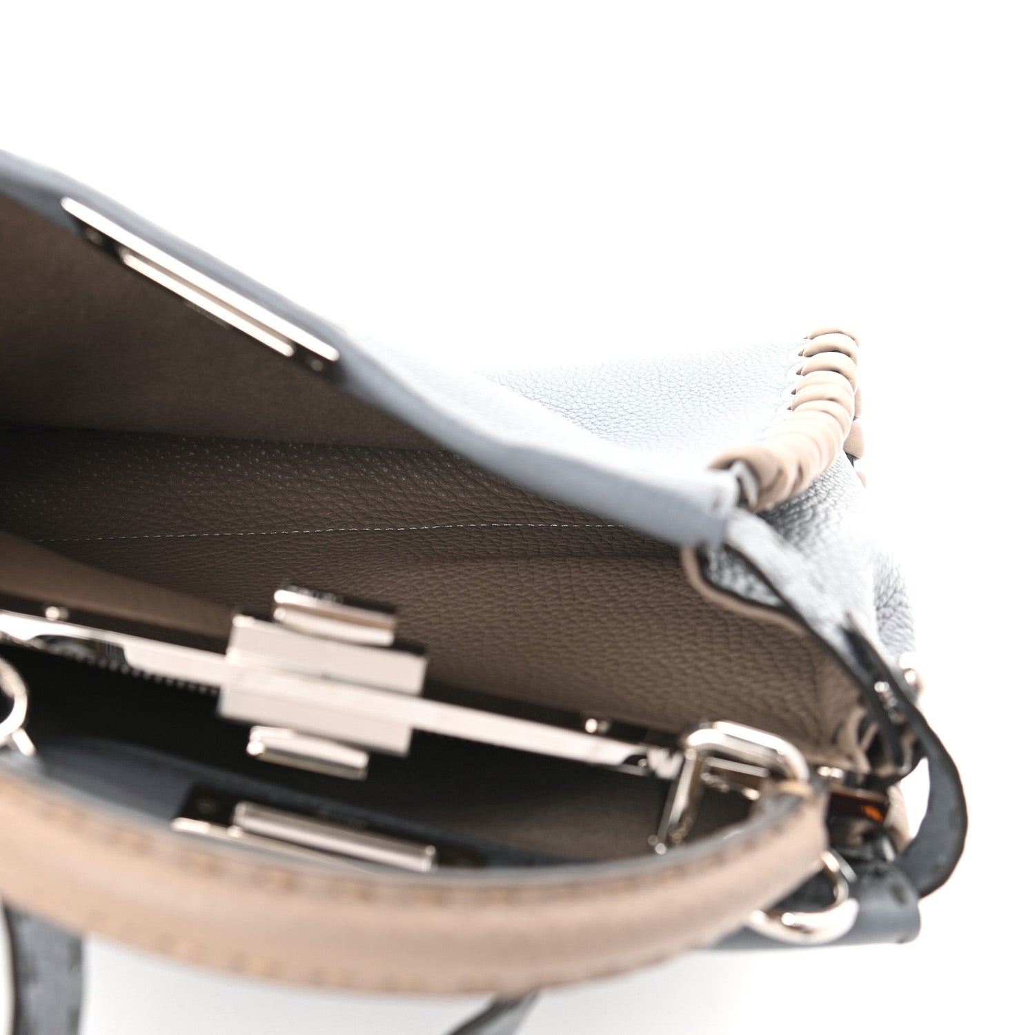 Fendi Cuoio Romano Selleria Vitello Dolce Lace Up Medium Peekaboo Iconic Satchel Nube Corda Tortora 6 of 9