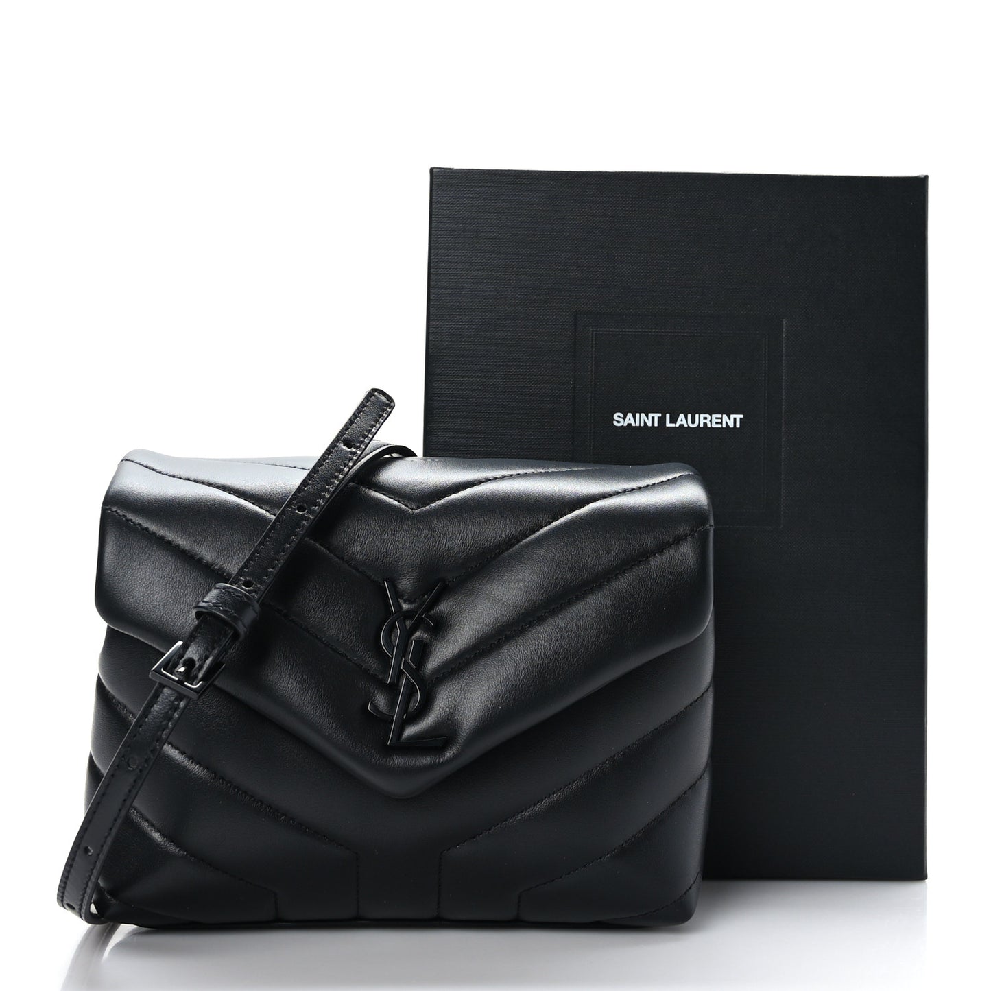 Calfskin Y Quilted Monogram Monochrome Toy Loulou Crossbody Bag Black