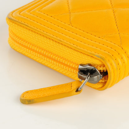 Chanel Lambskin Quilted Small Boy Zip Around Wallet Yellow 10 of 18