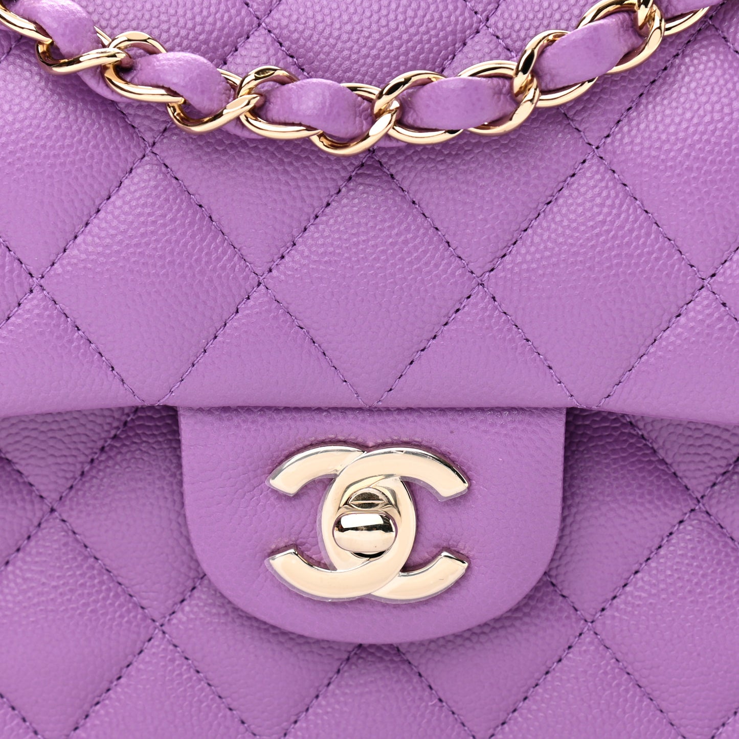 Caviar Quilted Small Double Flap Purple