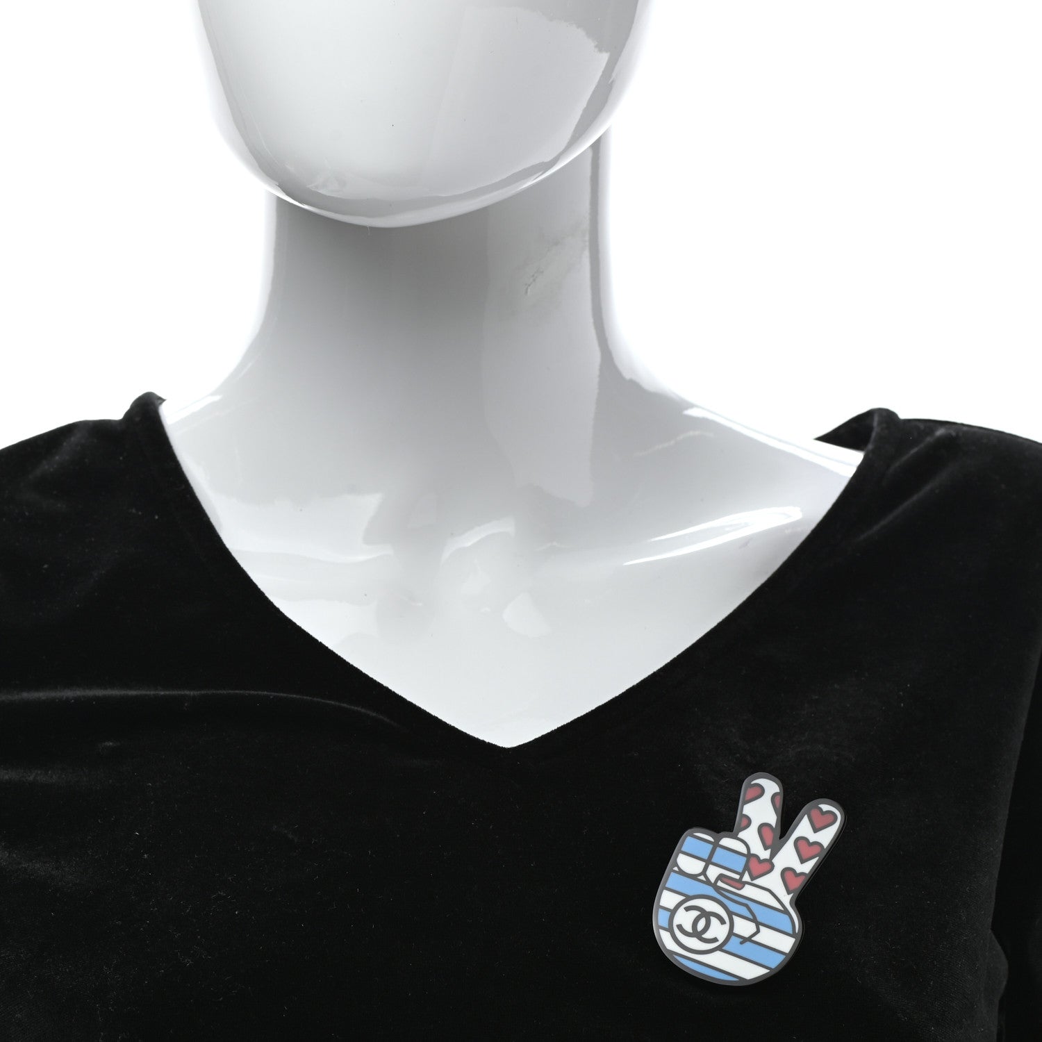 Chanel Resin Peace Sign Emoji Brooch Red White Blue 2 of 6