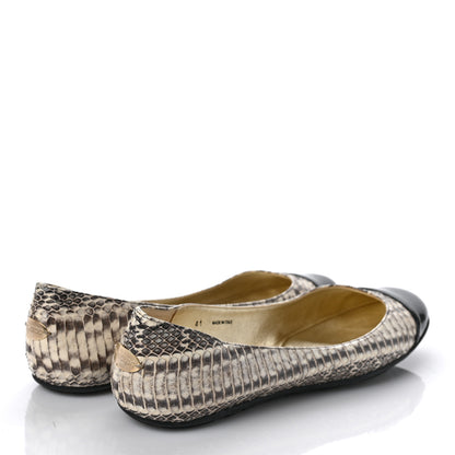 Jimmy Choo Snakeskin Embossed Patent Cap Toe Whirl Ballet Flats 41 Natural Black 4 of 9