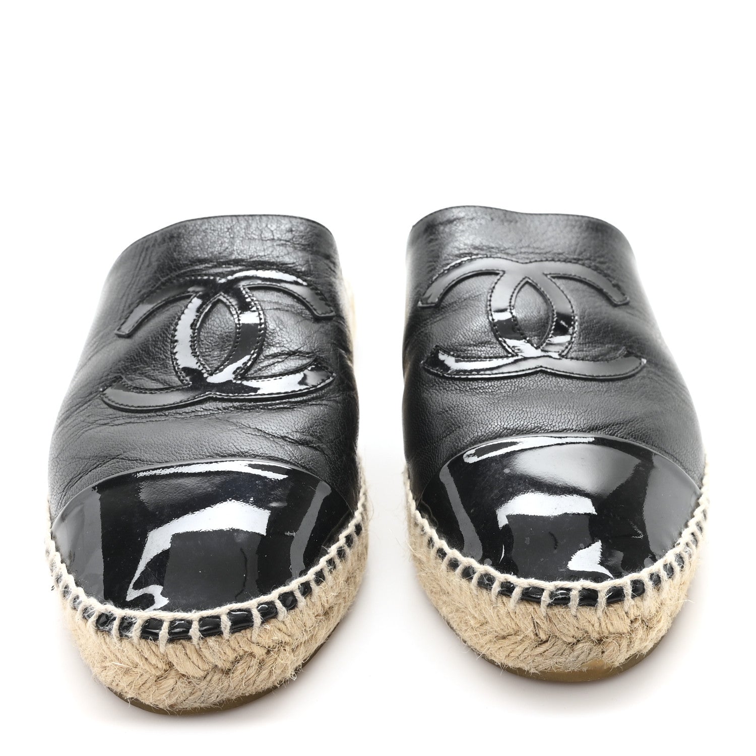 Chanel Goatskin Patent Calfskin CC Espadrille Mules 40 Black 3 of 11