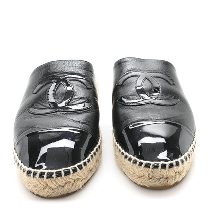 Chanel Goatskin Patent Calfskin CC Espadrille Mules 40 Black 3 of 11