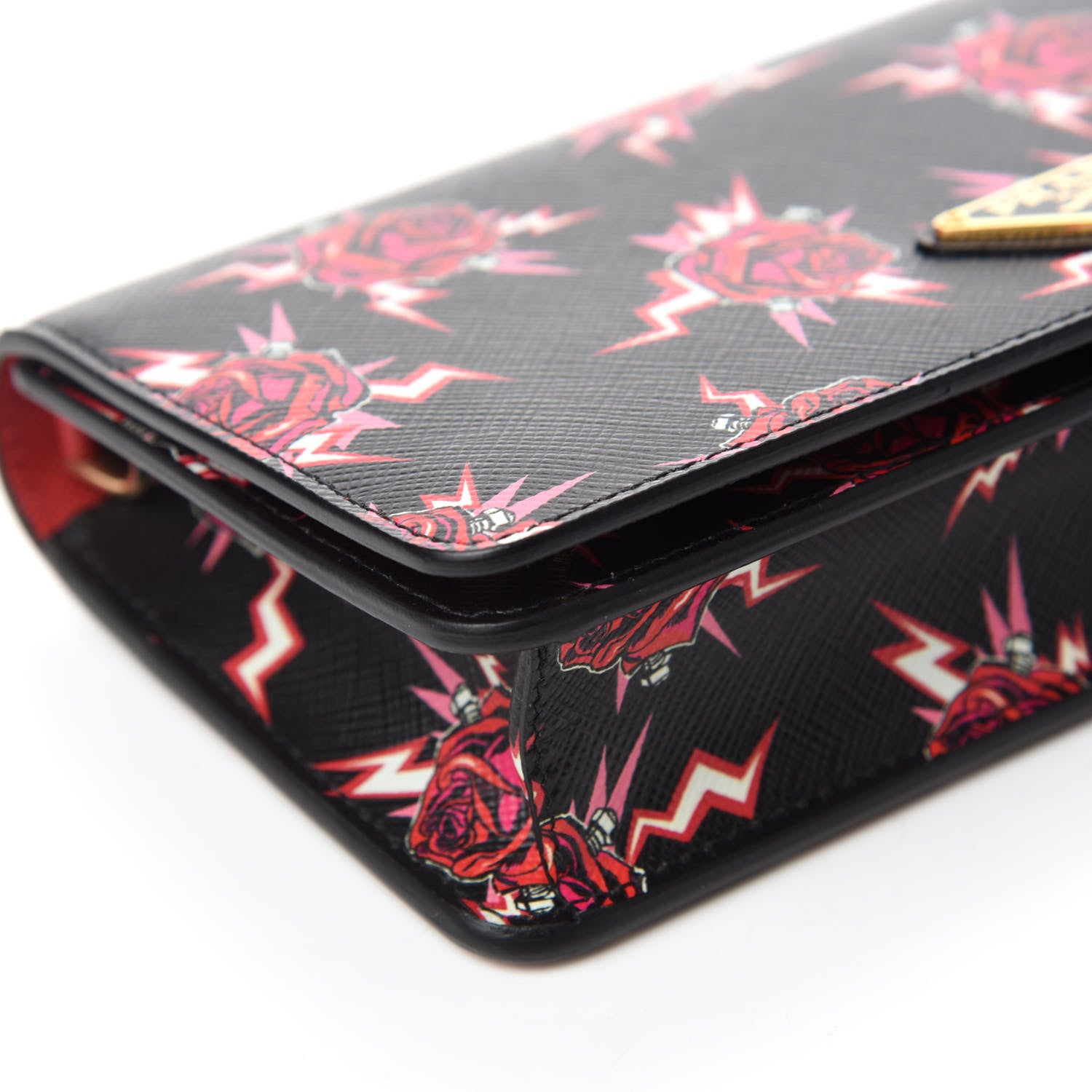 Prada X UNIVERSAL STUDIOS Saffiano Frankenstein Rose Chain Wallet Lacca 6 of 11