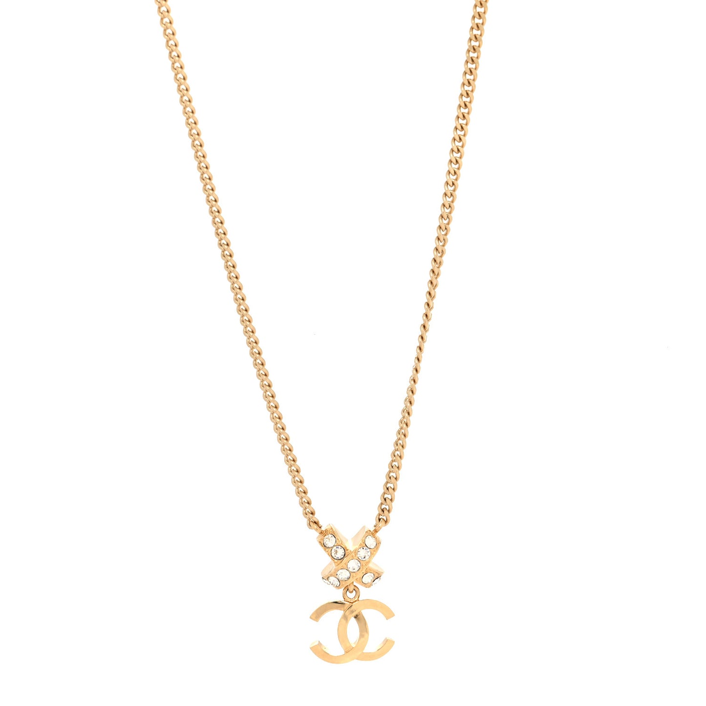 Metal Crystal CC Cross Pendant Necklace Gold