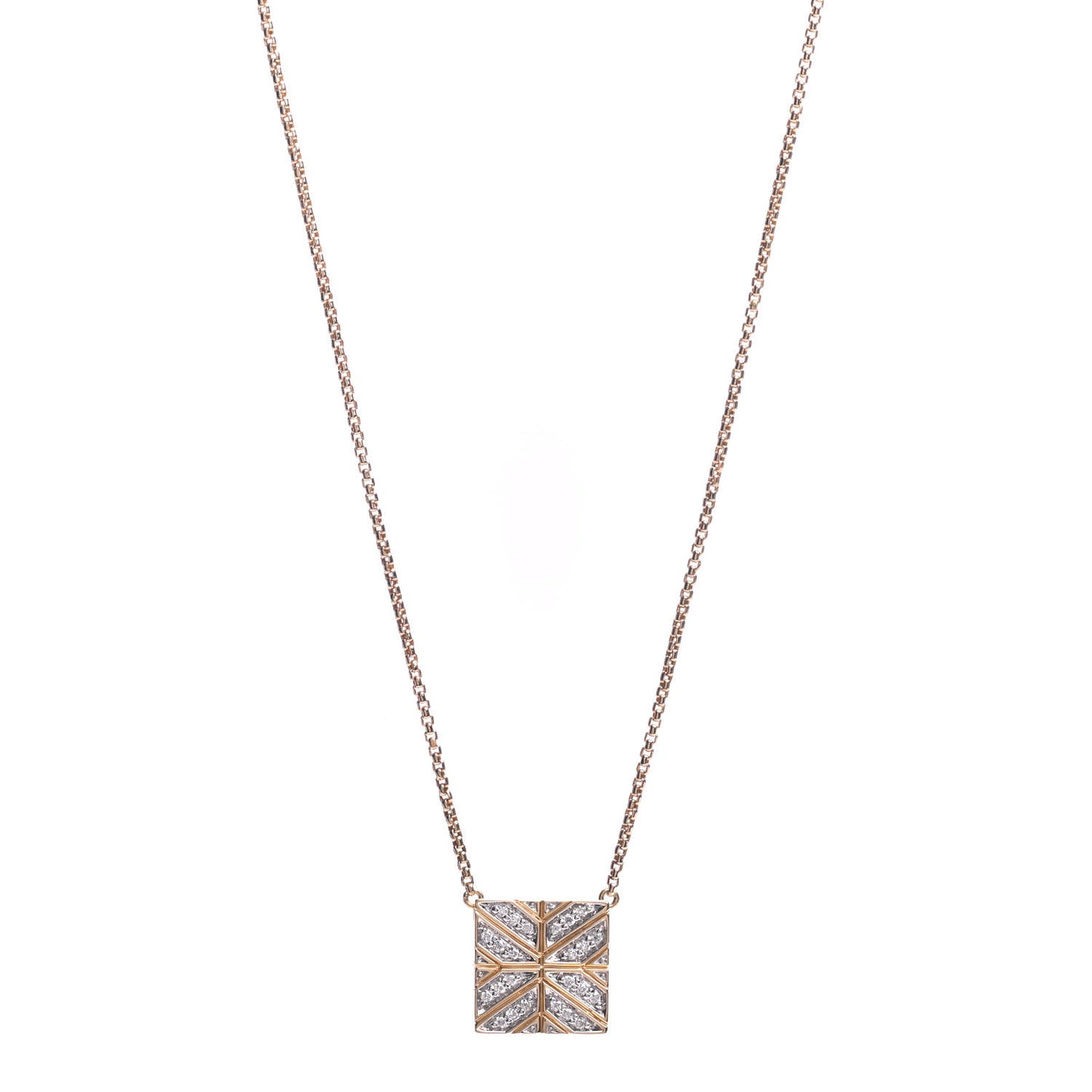 18K Yellow Gold Diamond Modern Chain Square Pendant Necklace