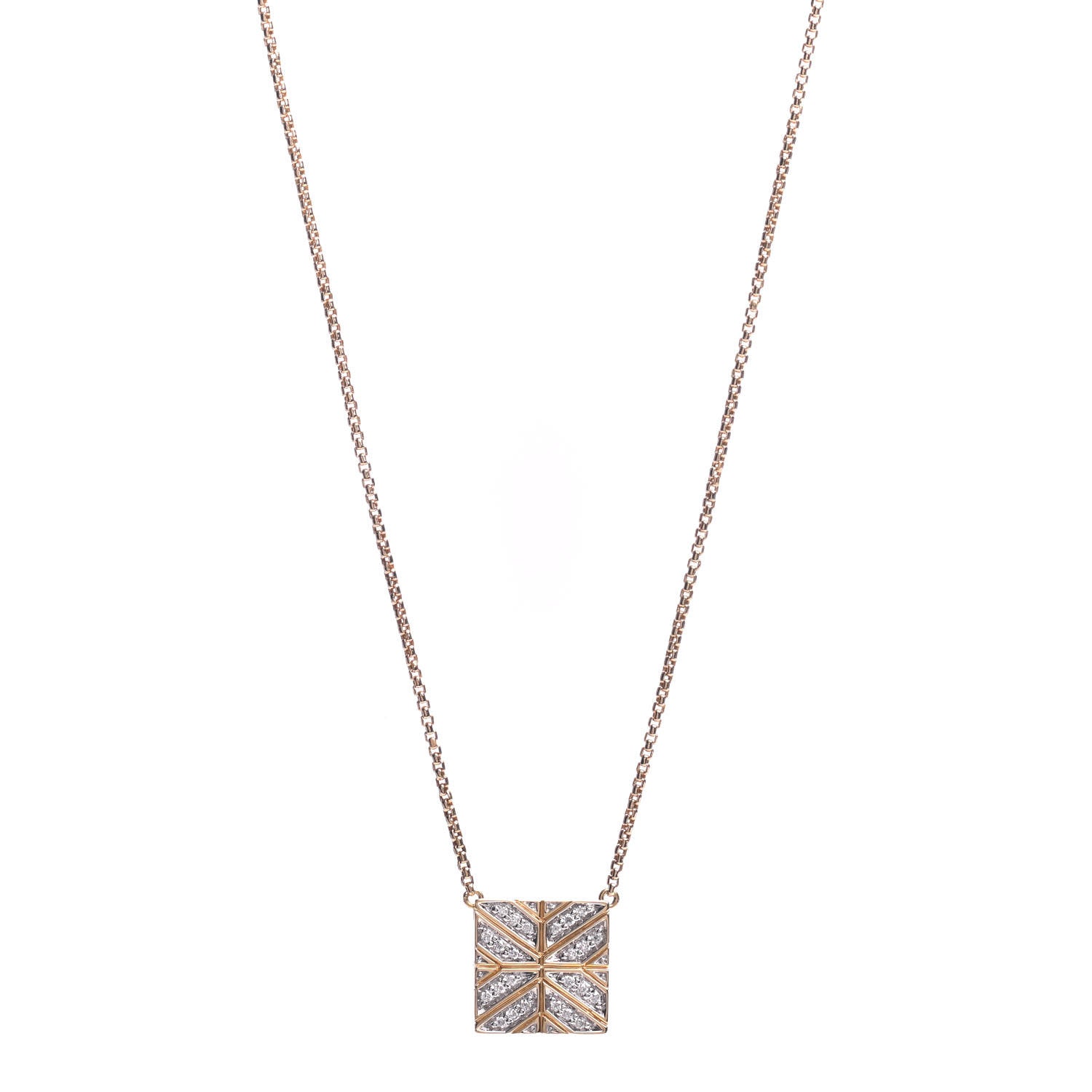John Hardy 18K Yellow Gold Diamond Modern Chain Square Pendant Necklace 1 of 5