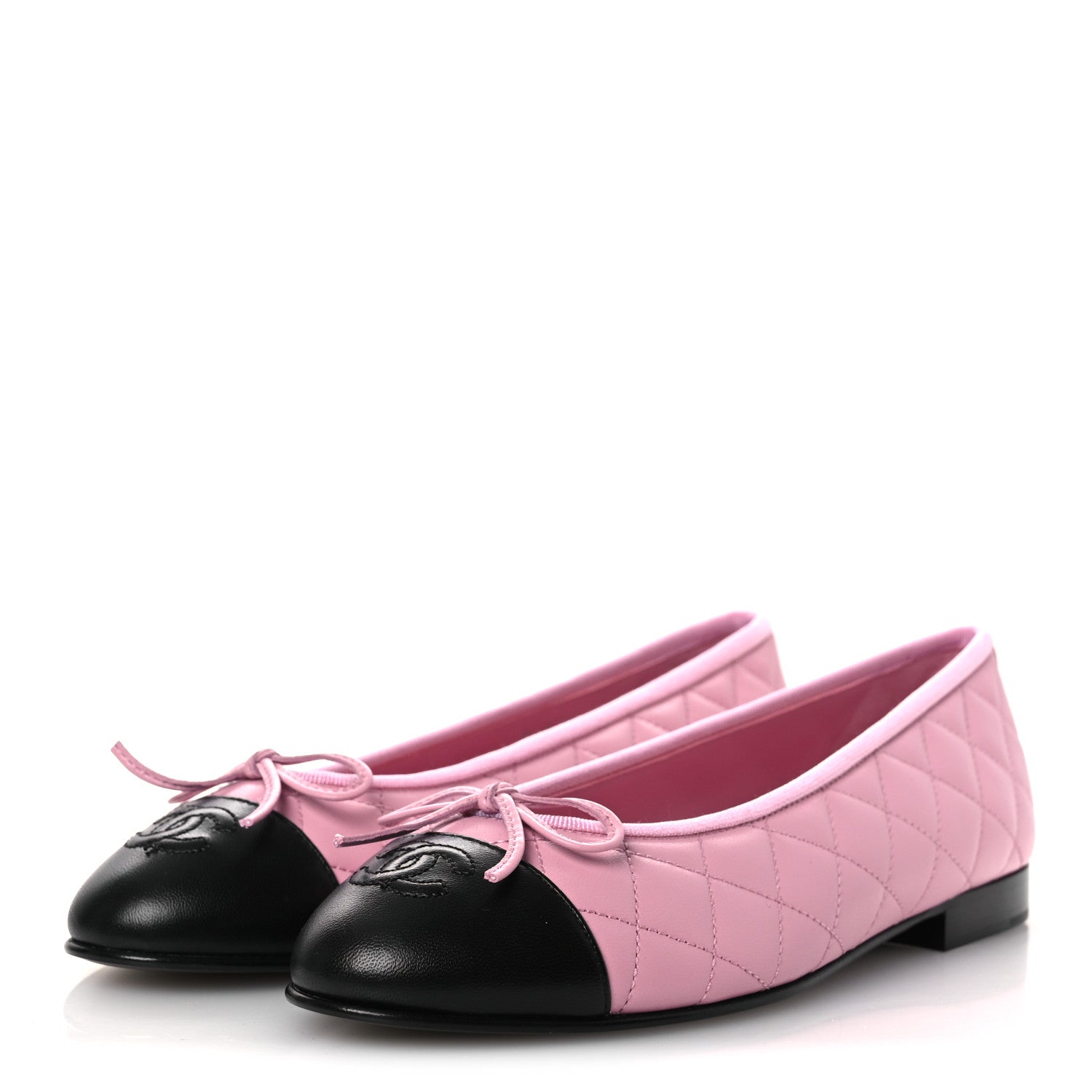 Chanel Lambskin Quilted CC Cap Toe Ballerina Flats 38.5 Pink Black 4 of 12