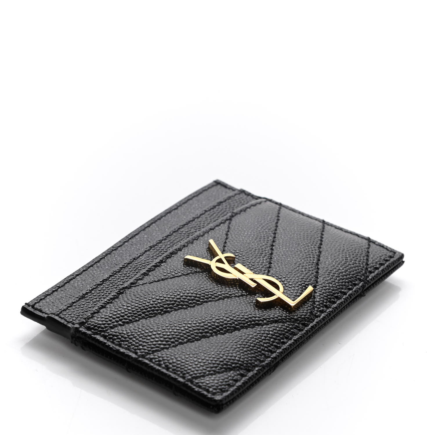Saint Laurent Grain De Poudre Matelasse Chevron Monogram Credit Card Case Black 4 of 7