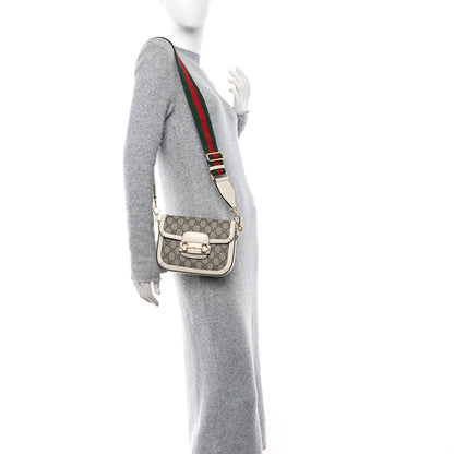 Gucci GG Supreme Monogram Web Mini Horsebit 1955 Shoulder Bag Beige Mystic White 2 of 12