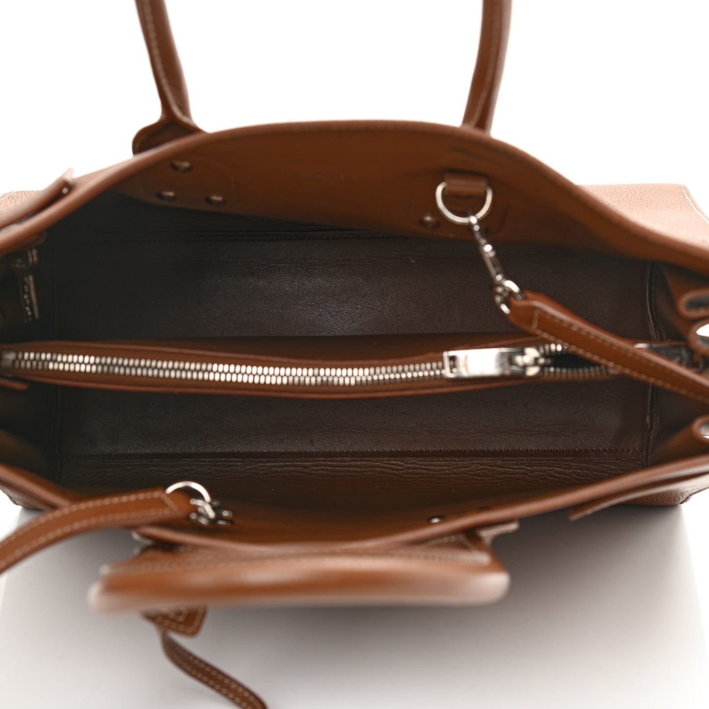 Grained Calfskin Topstitch Small Sac De Jour Cognac