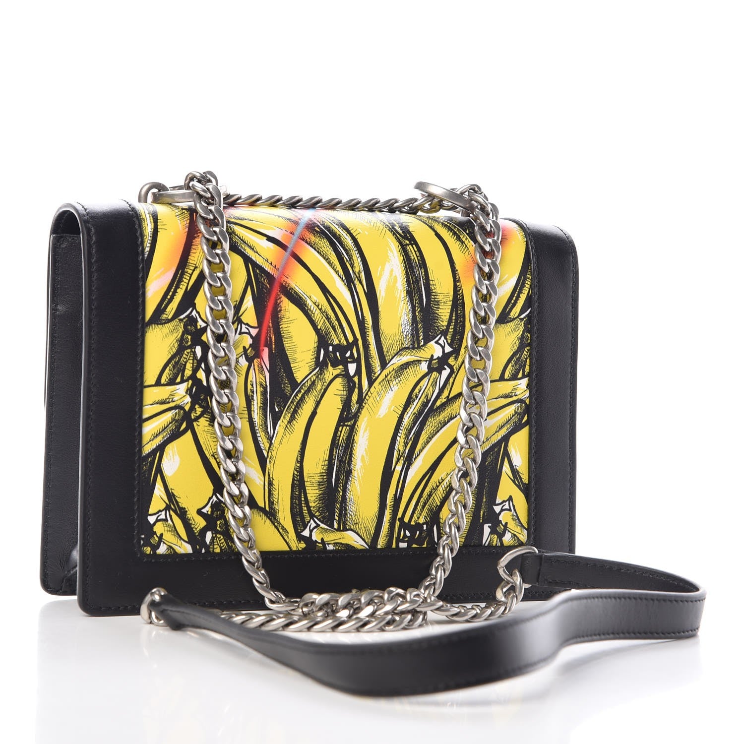 Prada City Calfskin Severine Banana Print Flap Giallo Black 3 of 6