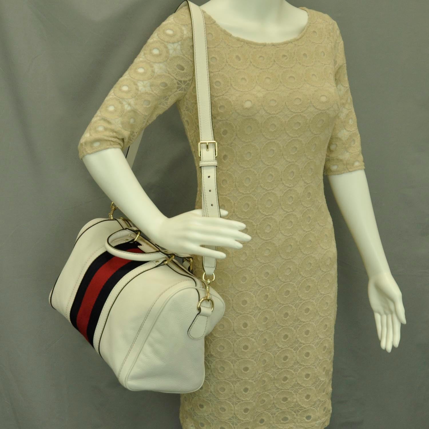 Gucci Leather Vintage Web Boston White 2 of 12