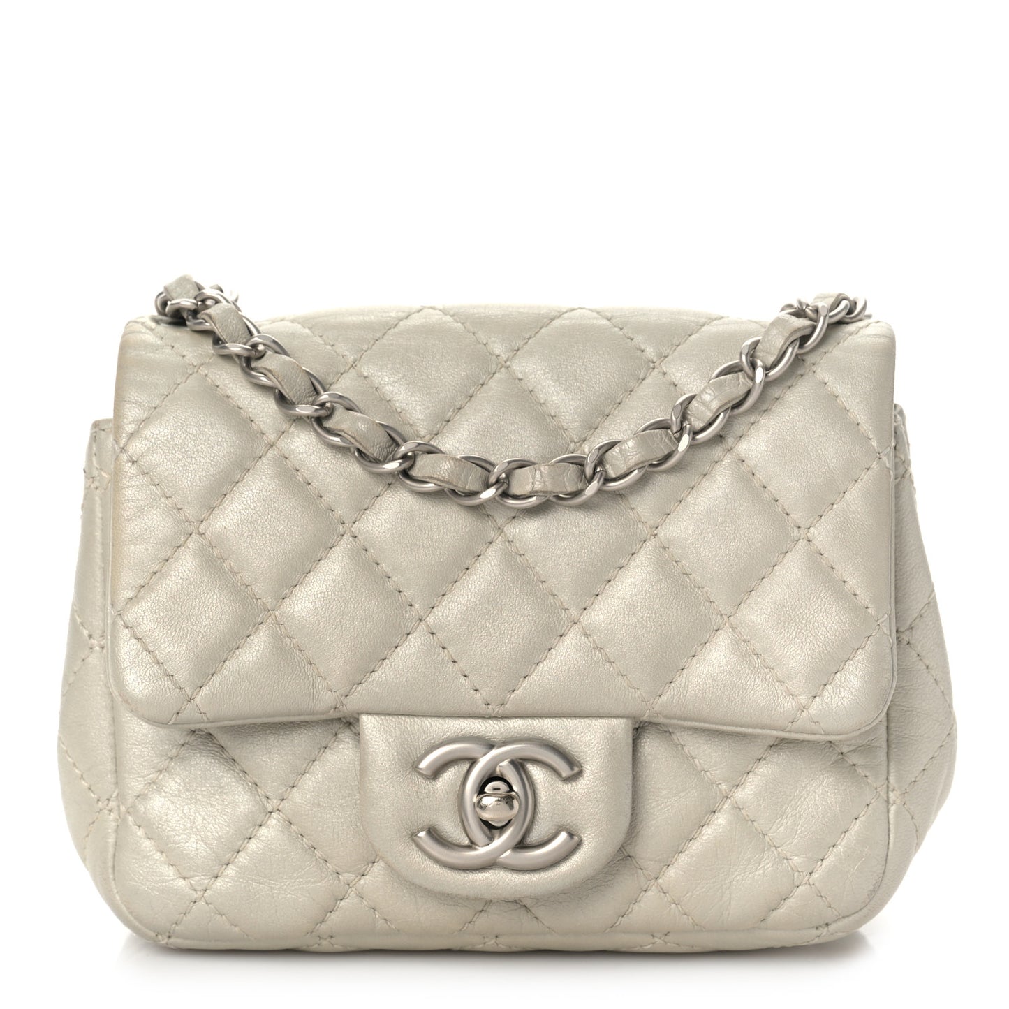 Metallic Lambskin Quilted Mini Square Flap Gold