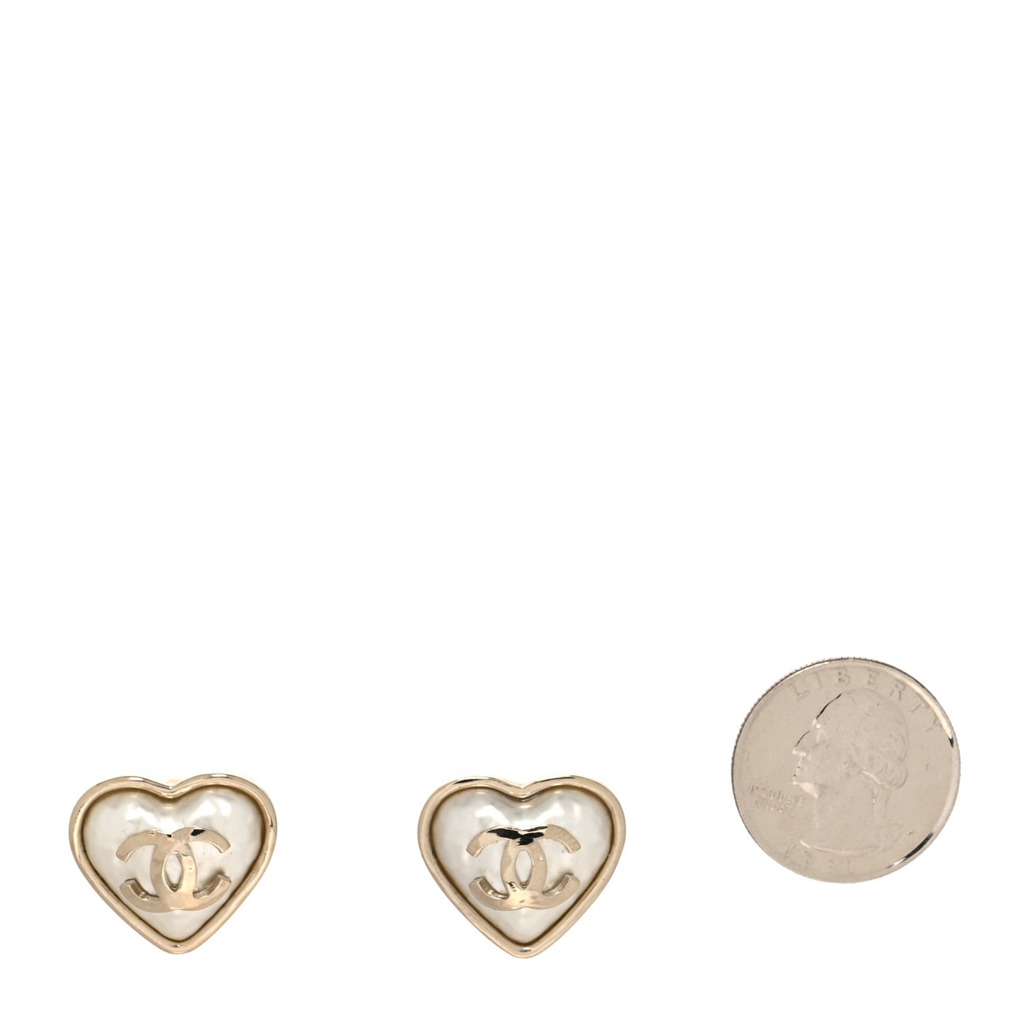 Pearl CC Heart Earrings Gold