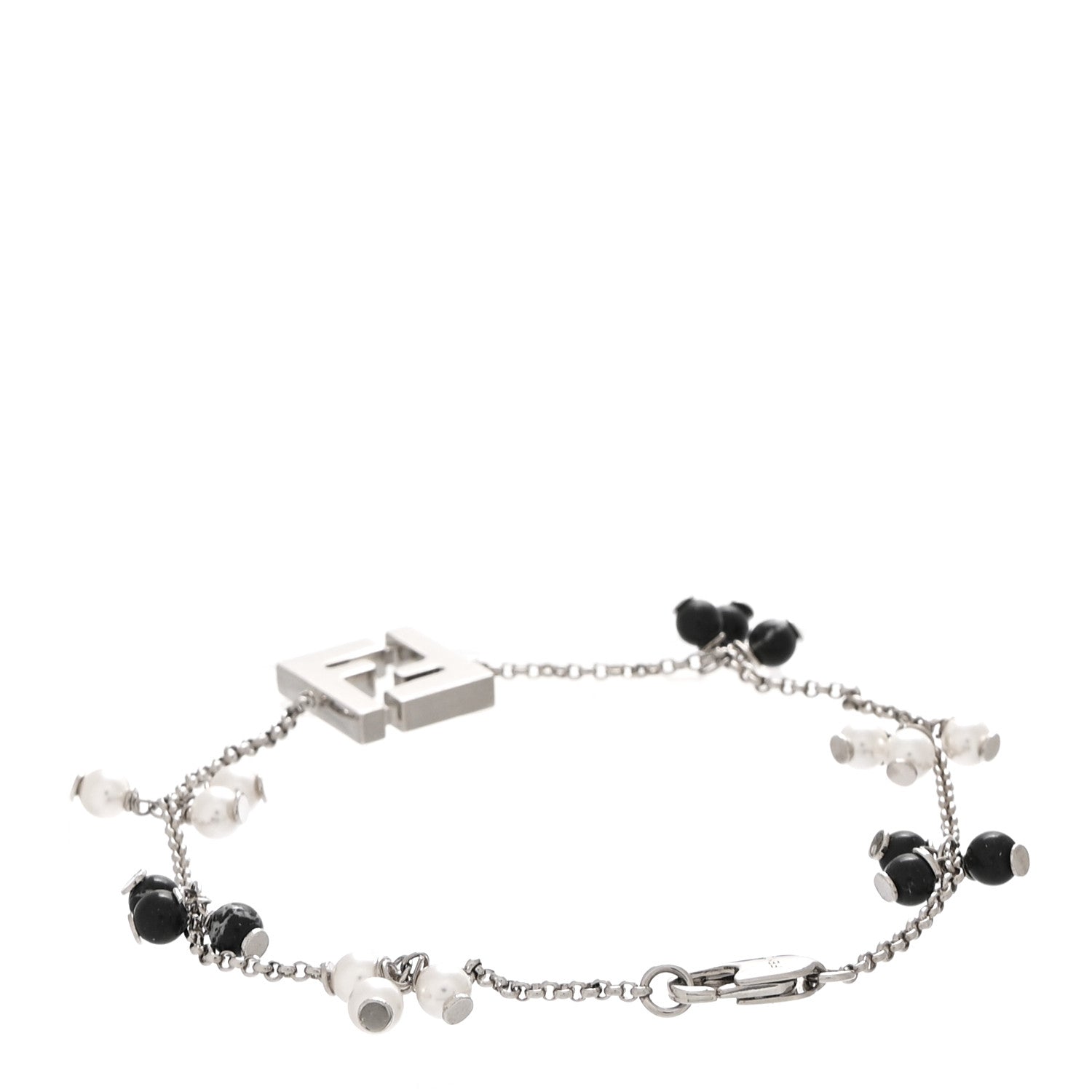 Fendi Metal Pearl FF Bracelet M Silver Black 3 of 6