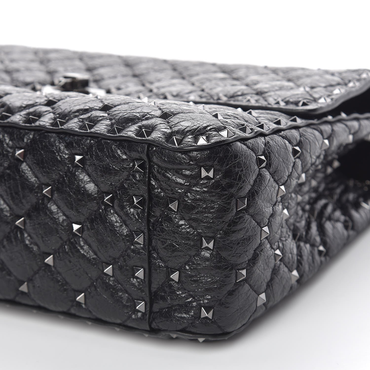 Valentino Garavani Craquele Nappa Large Rockstud Spike Shoulder Bag Black 9 of 10