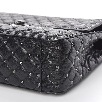 Valentino Garavani Craquele Nappa Large Rockstud Spike Shoulder Bag Black 9 of 10
