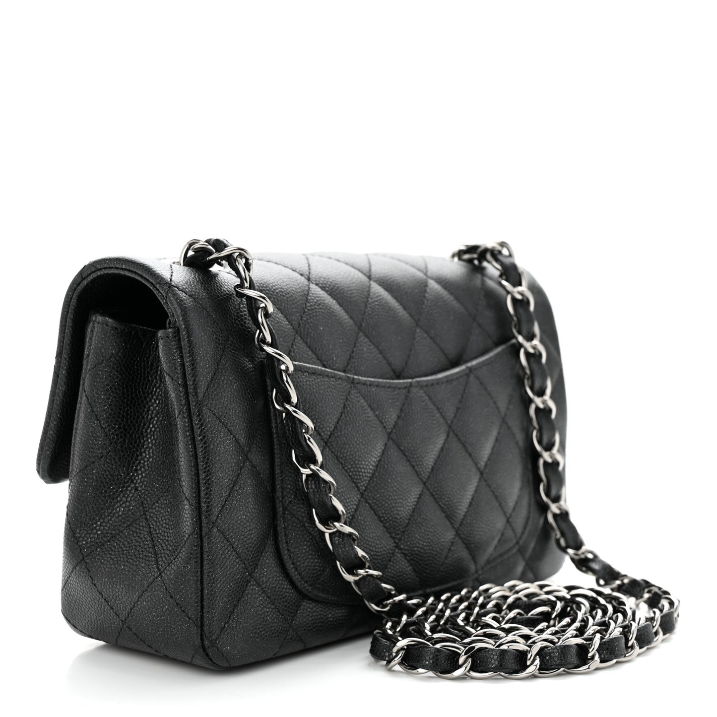 Iridescent Caviar Quilted Mini Rectangular Flap Black