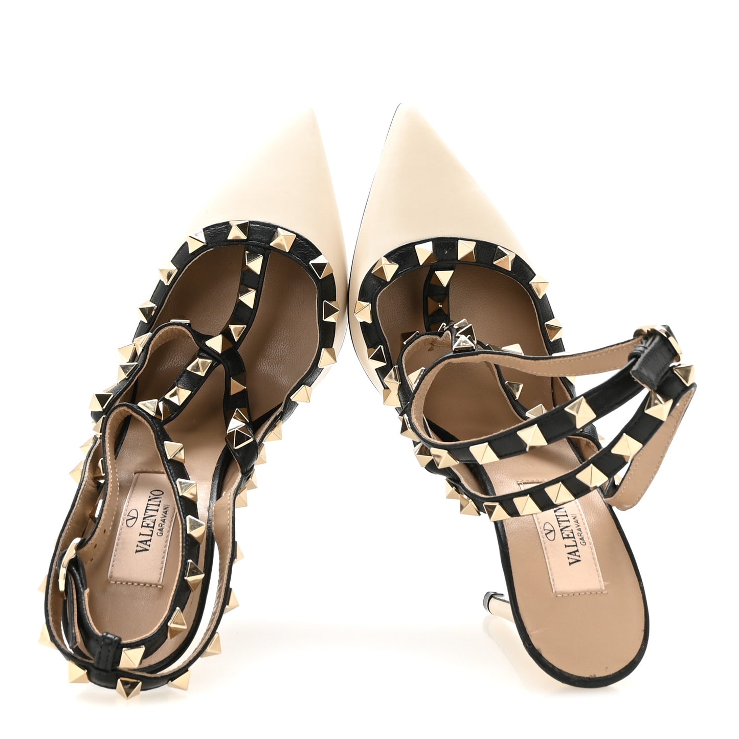Nappa Rockstud Ankle Strap 100mm Pumps  36 Light Ivory Black