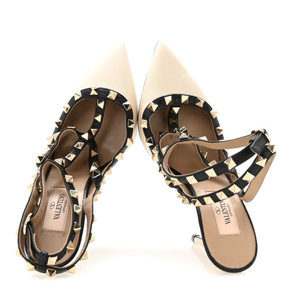 Valentino Garavani Nappa Rockstud Ankle Strap 100mm Pumps  36 Light Ivory Black 2 of 7