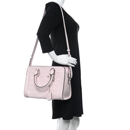 Alexander McQueen Calfskin Crocodile Embossed Small Skull Padlock Zip Around Tote Pink 2 of 10