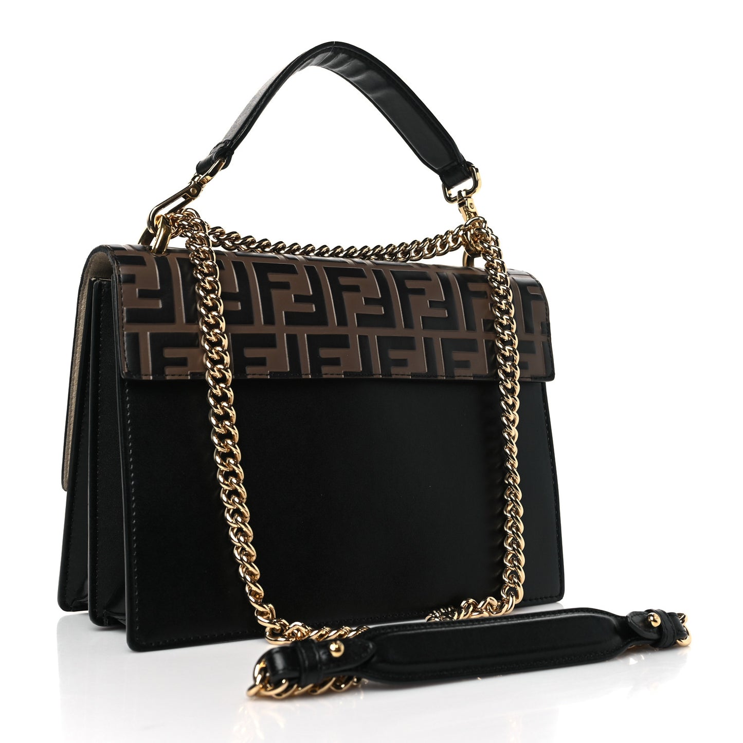 Vitello Liberty Bi-Color FF 1974 Embossed Chain Strap Kan U Shoulder Bag Black Maya