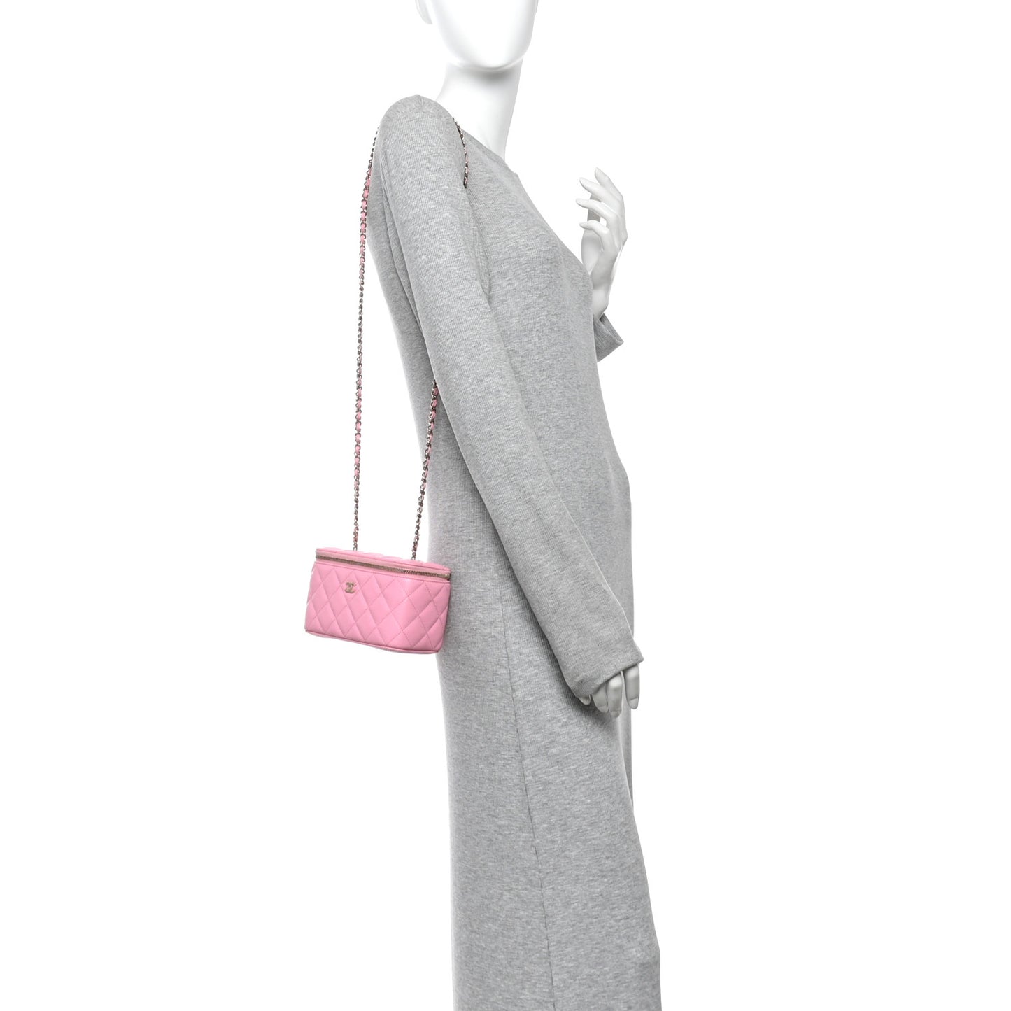 Caviar Quilted Small Vanity Case With Chain Pink