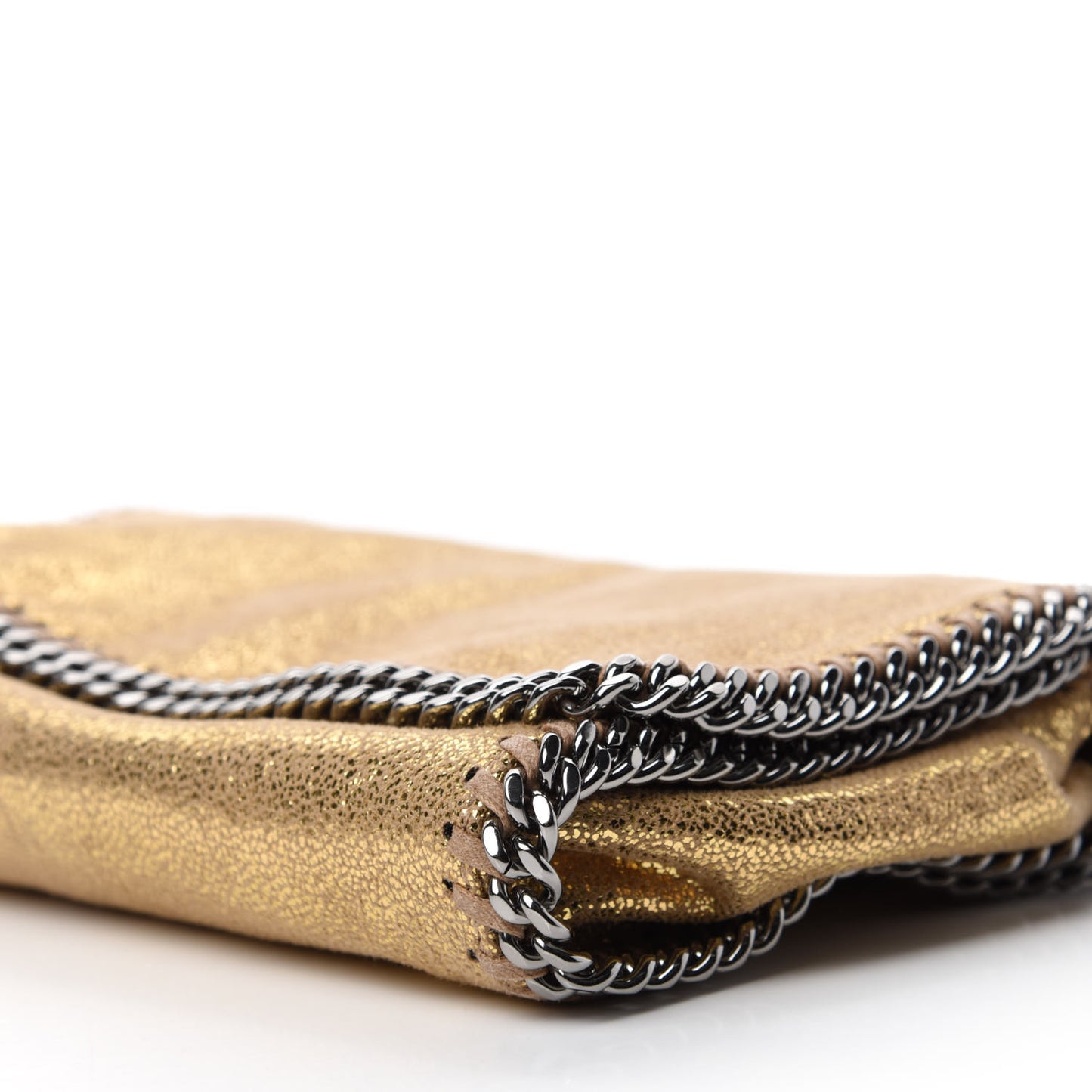 Metallic Crackle Shaggy Deer Falabella Crossbody Bag Gold