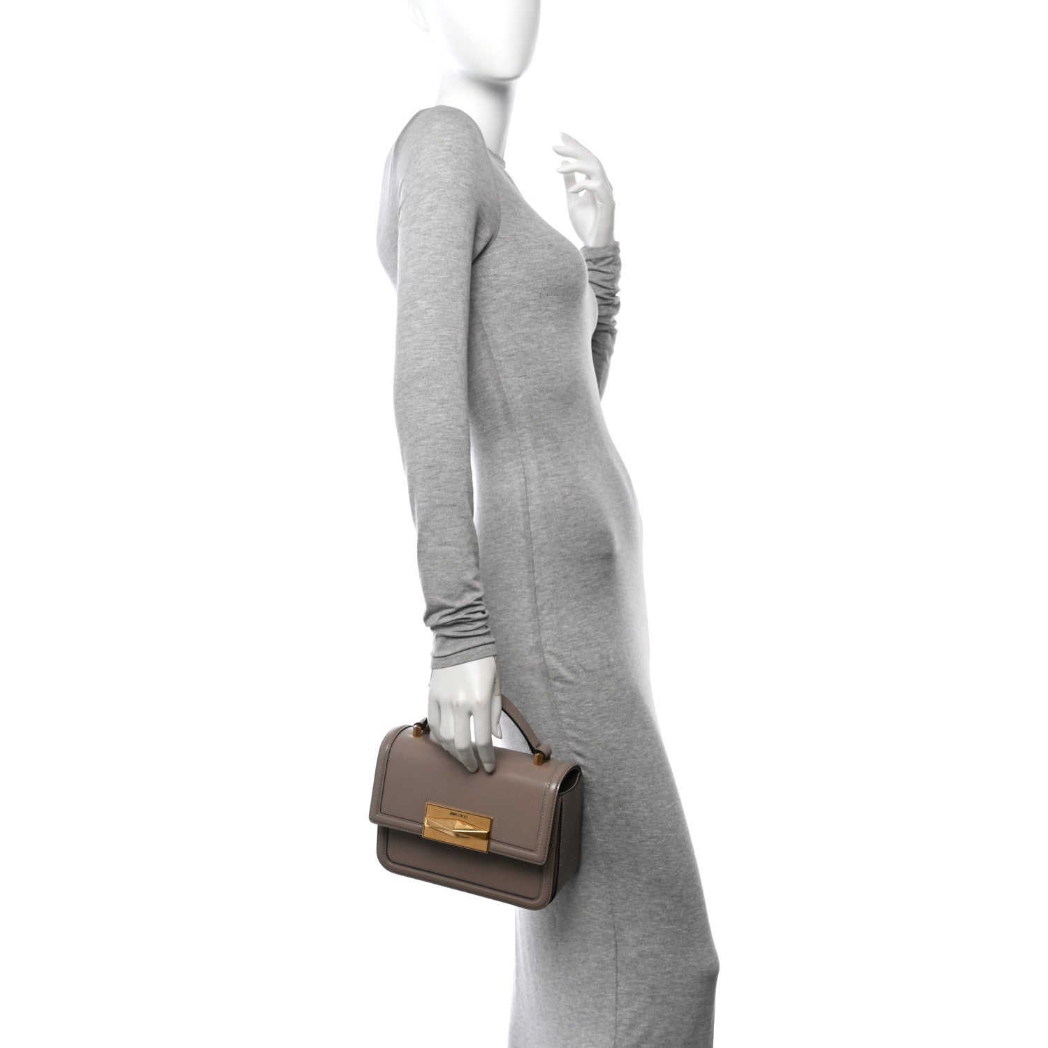 Jimmy Choo Calfskin Diamond Top Handle Crossbody Bag Taupe 2 of 10