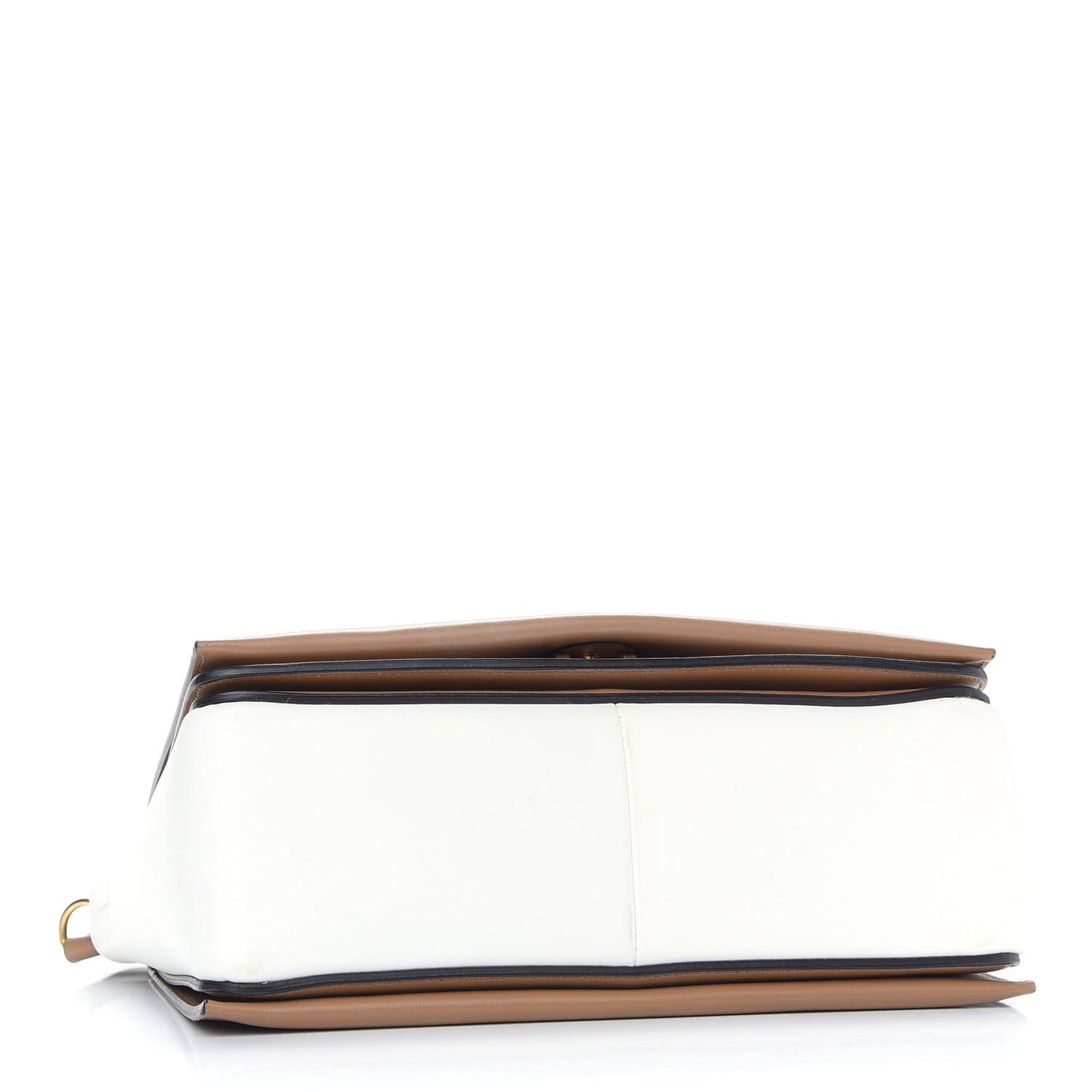 Shiny Smooth Calfskin Medium Frame Shoulder Bag Tan Optic White