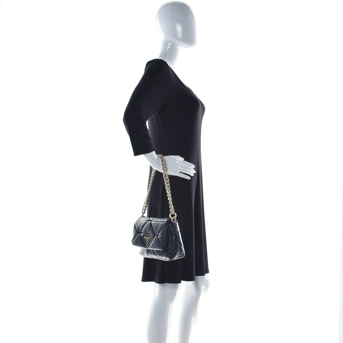 Nappa Re-Nylon Triangle Quilted Patchwork System Flap Shoulder Bag Black