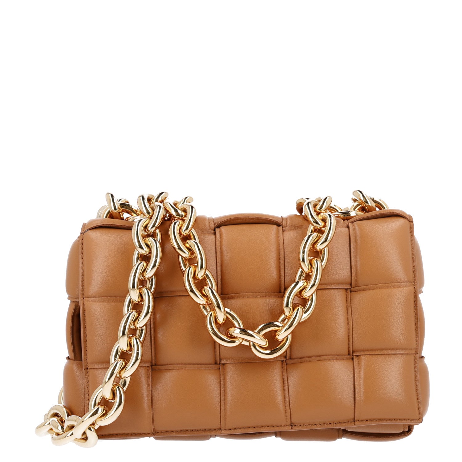 Bottega Veneta Lambskin Maxi Intreccio Padded Chain Cassette Crossbody Bag Caramel 1 of 11