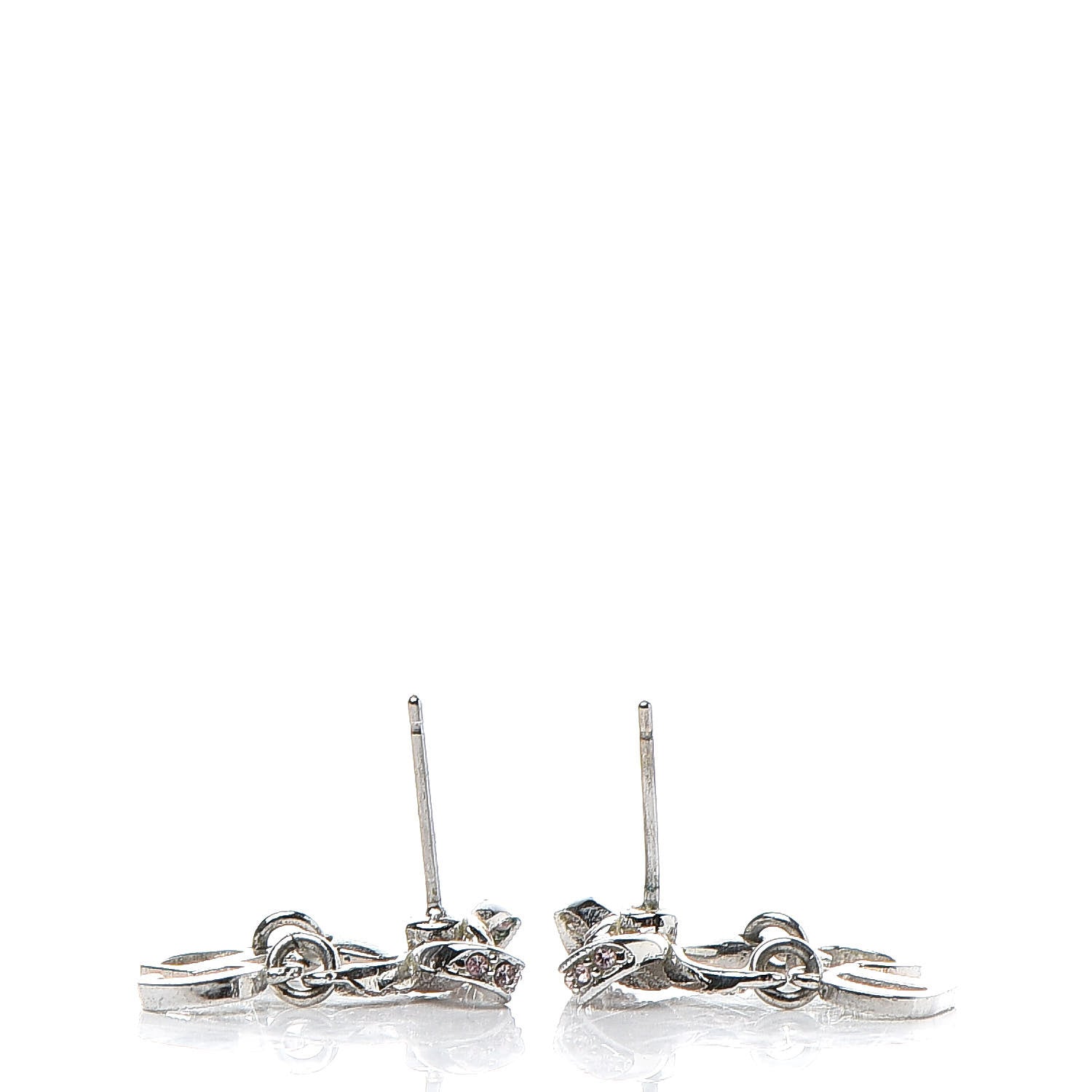 Christian Dior Crystal Bow Earrings Silver Pink 5 of 5