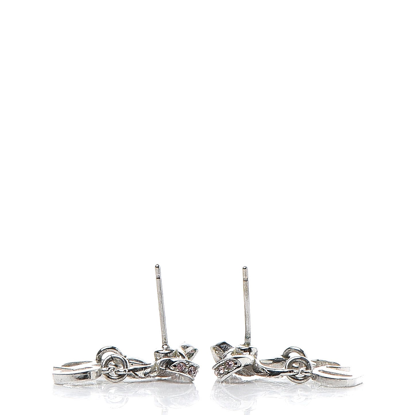 Crystal Bow Earrings Silver Pink
