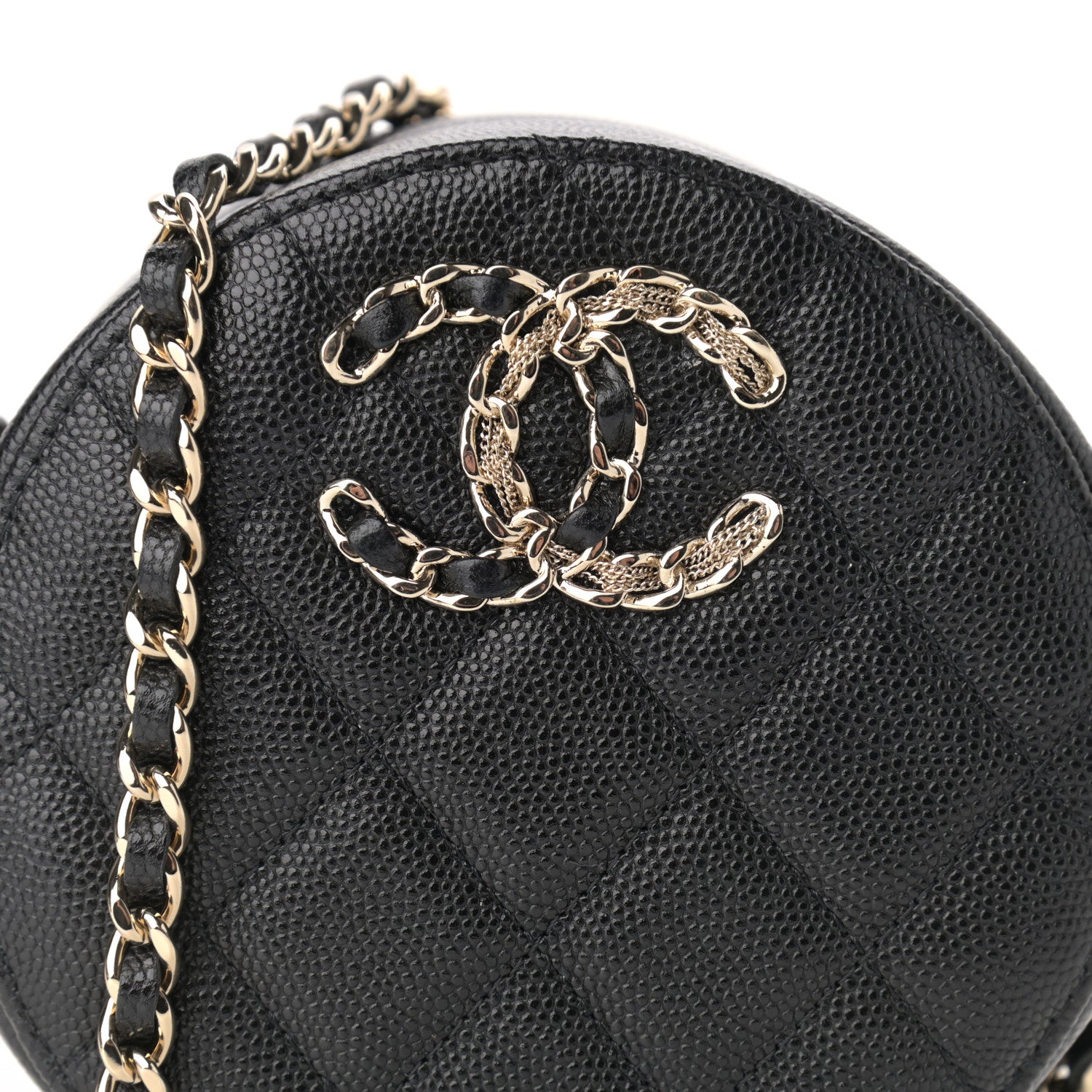 Chanel Caviar Quilted French New Wave Round Clutch With Chain Black 8 of 11