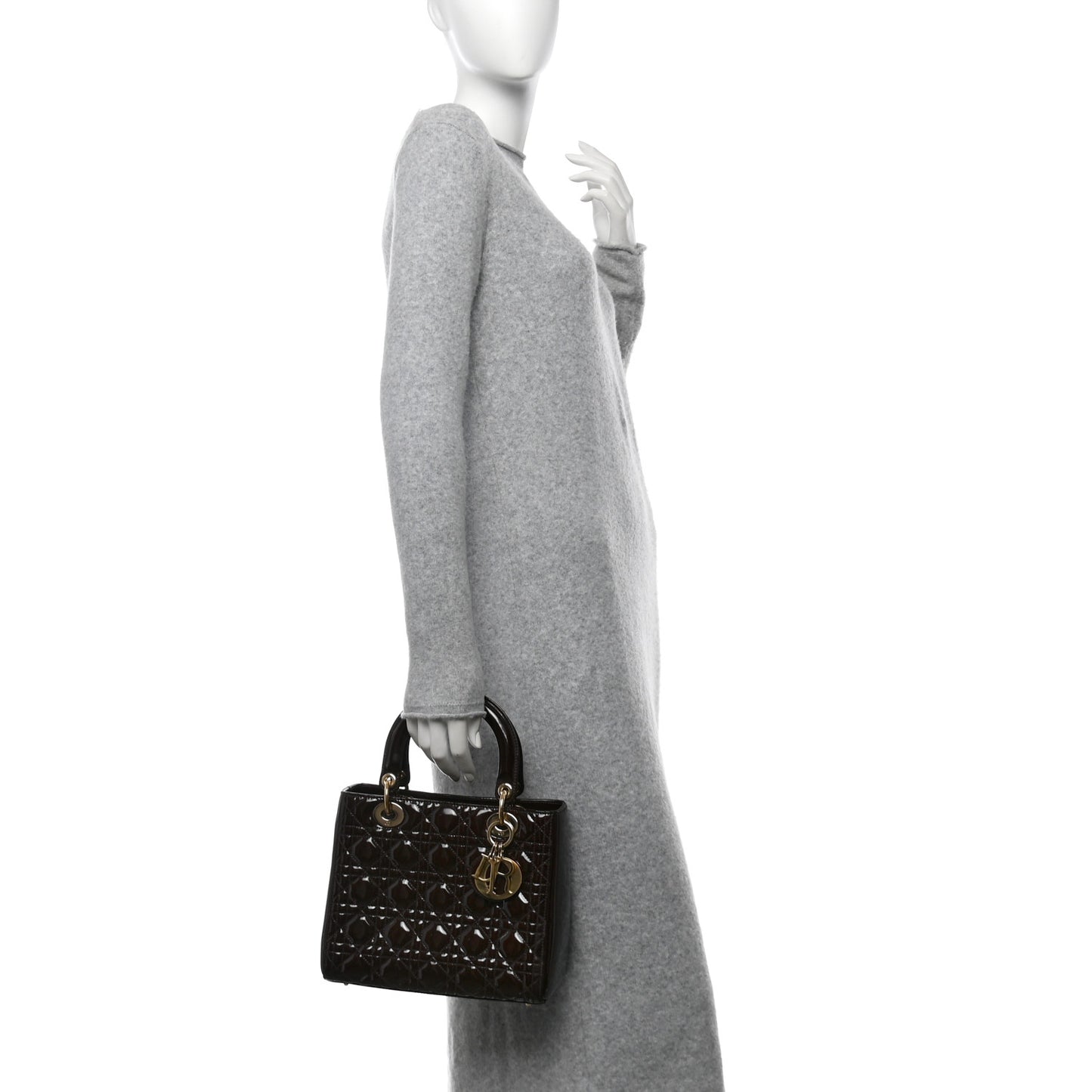 Patent Cannage Medium Lady Dior Dark Brown