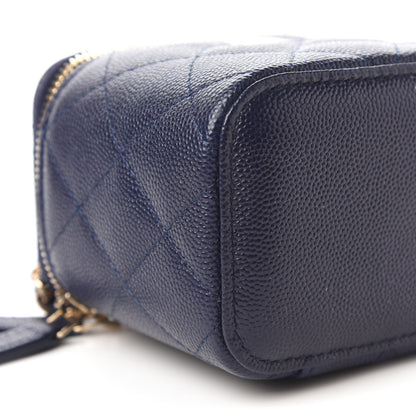 Chanel Caviar Quilted Mini Vanity Case With Chain Navy Blue 6 of 11