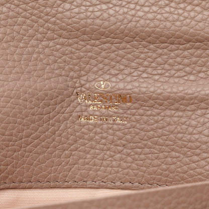 Valentino Garavani Pebbled Calfskin Rockstud Flip Lock Wallet On Chain Poudre 6 of 10