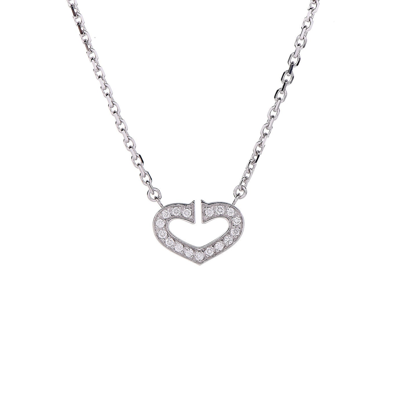 18K White Gold Diamond Small Hearts and Symbols Pendant Necklace