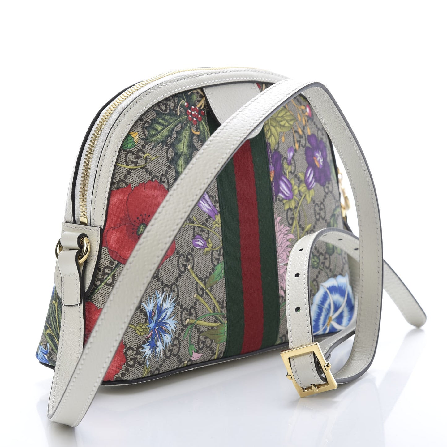 GG Supreme Monogram Flora Web GG Small Ophidia Dome Shoulder Bag White
