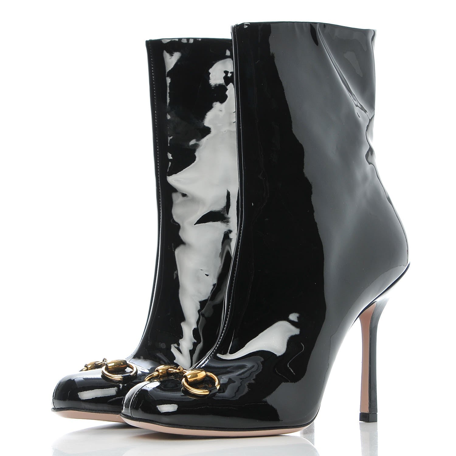 Gucci Patent Horsebit Ankle Booties 37 Black 3 of 8