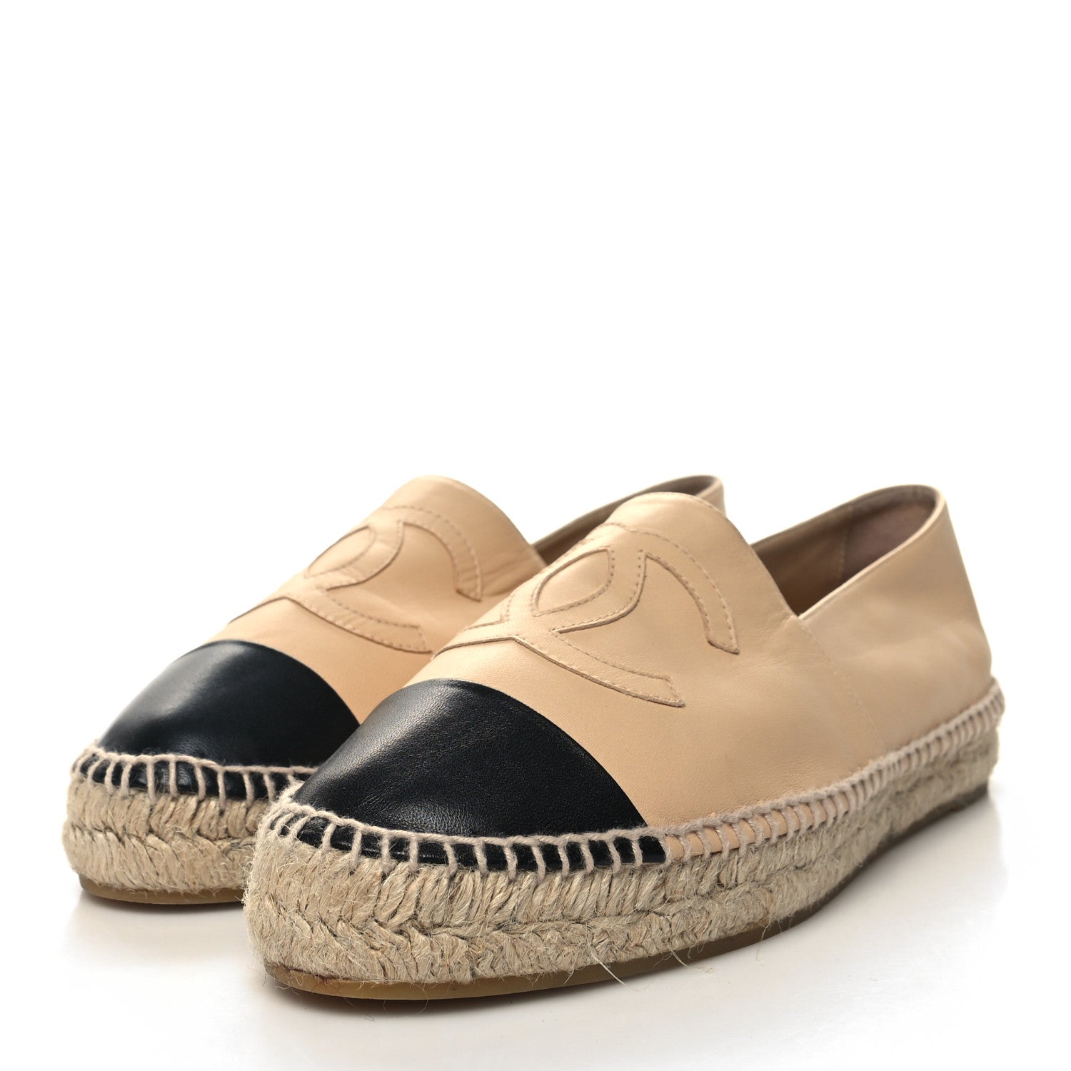 Chanel Lambskin CC Espadrilles 41 Beige Black 3 of 10
