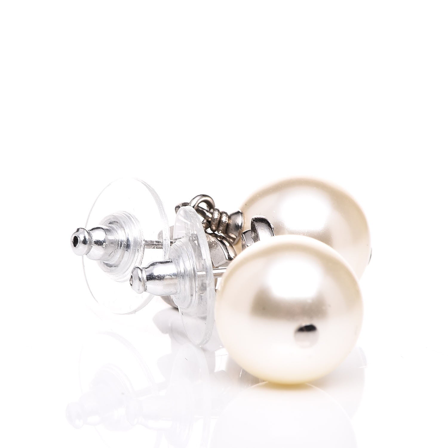 Chanel Crystal Pearl CC Drop Earrings Silver 3 of 6
