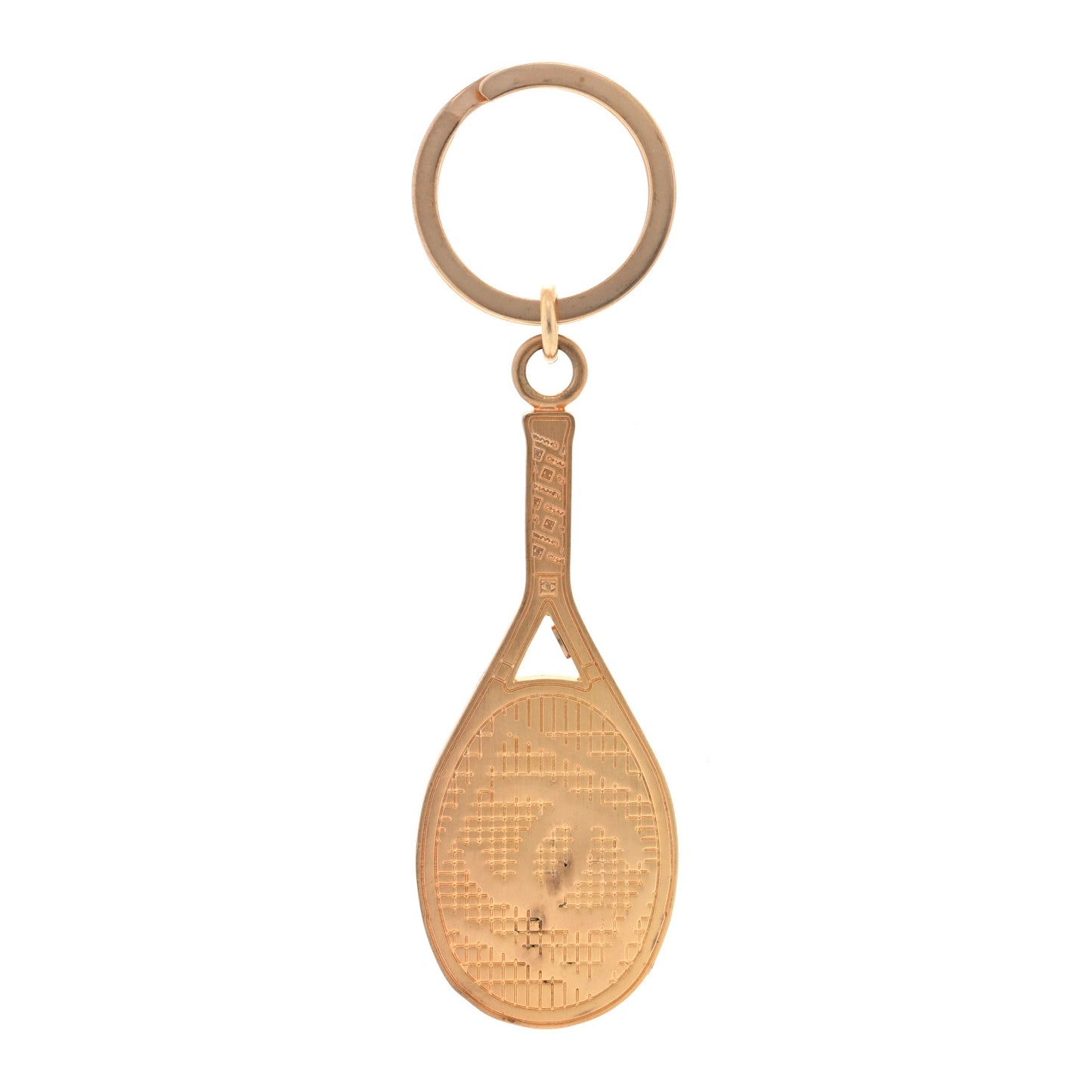 Metal CC Tennis Racket Key Chain Gold