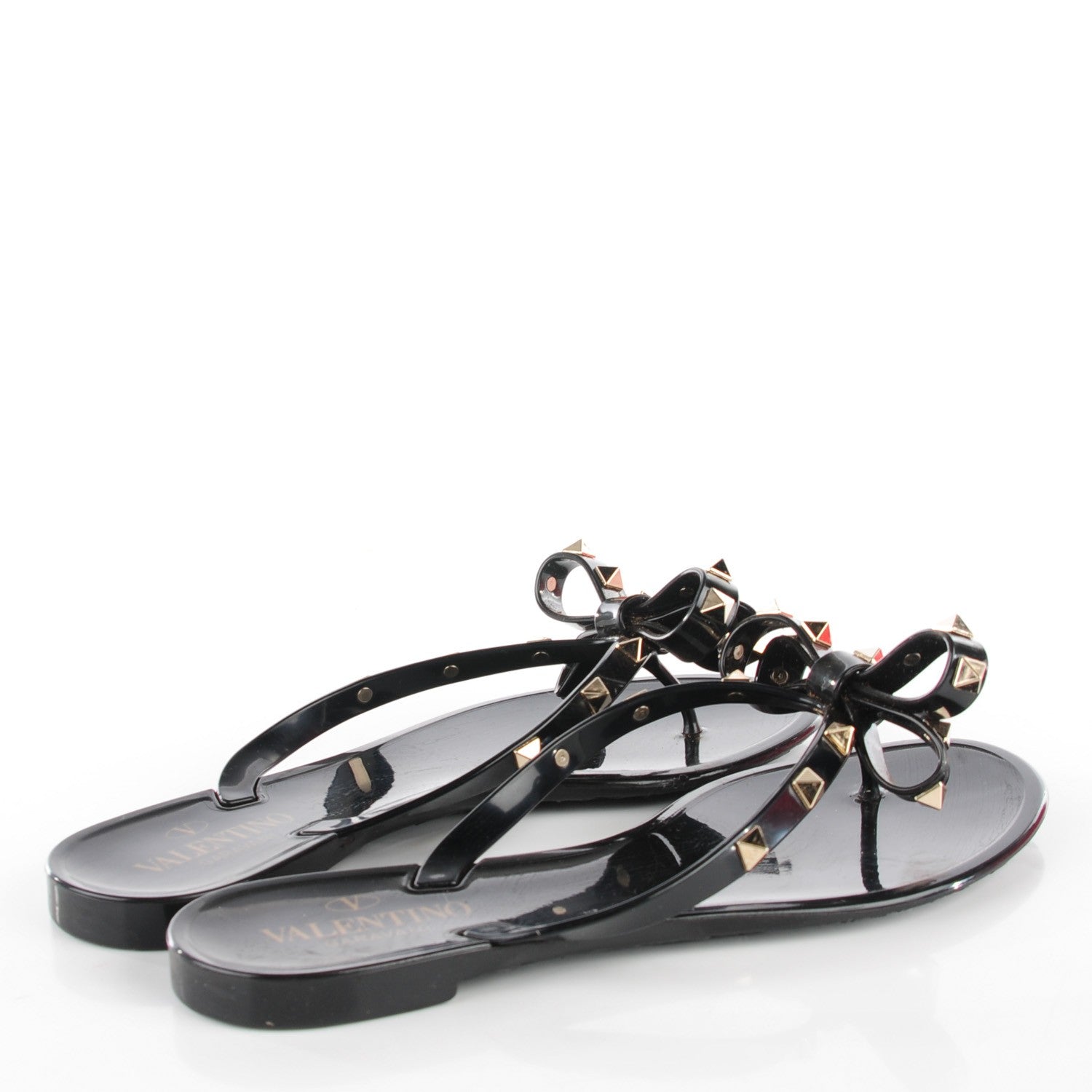 Valentino Garavani PVC Jelly Rockstud Bow Thong Sandals 38 Black 4 of 7